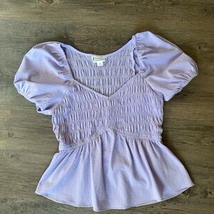 Love Riche Lavender Puff Sleeve Blouse